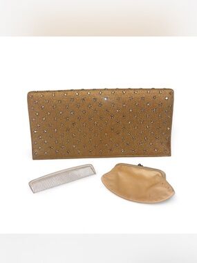 VTG Magid Gold & Rhinestone Envelope Clutch Purse w/Coinpurse & Comb RARE!